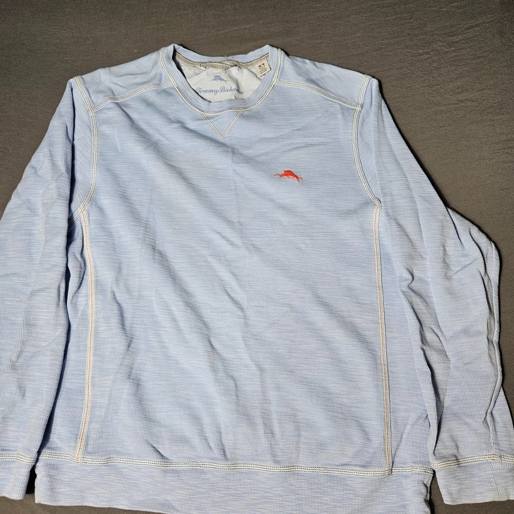 Tommy Bahama Long Sleeve Crew Neck Sweatshirt Mens Medium Light Blue Marlin